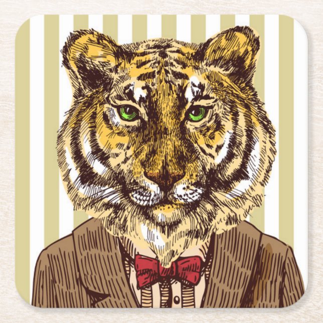 Dessous-de-verre Carré En Papier Tigre dans l'usage de soirée (Devant)
