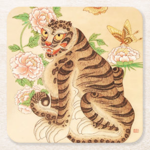 Dessous-de-verre Carré En Papier Tigre rayé coréen Vintage Minhwa