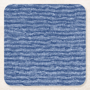 Dessous-de-verre Carré En Papier Tissu de boue rayures en bleu indigo