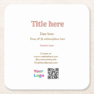 Dessous-de-verre Carré En Papier titre scanner QR contact logo ici lieu date entrep