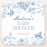 Dessous-de-verre Carré En Papier Toile Bleue De Jouy Baby shower Floral Vintage<br><div class="desc">Il y a un bébé en fleurs ! Cette collection de décors Blue Chinoiserie, présente des motifs floraux délicats en toile pour une élégance intemporelle. Chaque pièce de cette collection présente des motifs complexes dans les tons bleus, évoquant un sentiment de sophistication et d'élégance. Merci de m'aider à planifier votre...</div>