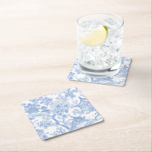 Dessous-de-verre Carré En Papier Toile de chinoiserie bleue Dragon Fleur de cerisie