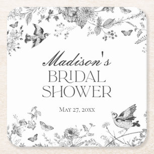 Dessous-de-verre Carré En Papier Toile Noire De Jouy Vintage Fête des mariées Flora