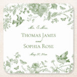 Dessous-de-verre Carré En Papier Toile Verte De Jouy Vintage Mariage Floral<br><div class="desc">Transformez votre fête avec notre collection de décors Olive Green Toile de Jouy Party. Cet ensemble élégant présente des fleurs sauvages de chinoiserie, des oiseaux et des papillons, tous méticuleusement conçus pour créer une atmosphère sophistiquée et intemporelle. Avec des fleurs détaillées et une riche palette de vert d'olive, cette collection...</div>
