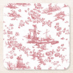 Dessous-de-verre Carré En Papier Toile vintage Florale de Jouy-Pink<br><div class="desc">Belle toile de jouy sans soudure motif adaptée d'un modèle anglais gravé par John Munns vers 1770 avec ruines classiques,  port maritime,  berger et guirlandes florales. Rose sur arrière - plan blanc.</div>
