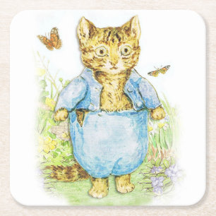Dessous-de-verre Carré En Papier Tom Kitten dans son costume bleu de Beatrix Potter