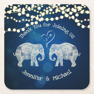 Dessous-de-verre Carré En Papier TONNES D'AMOUR Elephant Couple Mariage Faveur