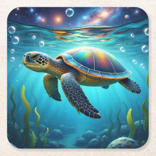 Dessous-de-verre Carré En Papier Tortue de mer galactique