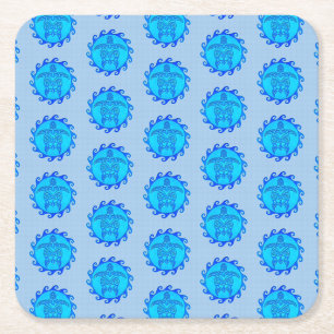 Dessous-de-verre Carré En Papier Tortues tribales de l'océan bleu maori