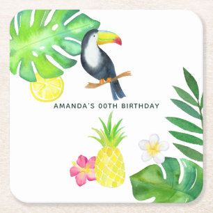 Dessous-de-verre Carré En Papier Toucan Aquarelle Tropicale Anniversaire d'Été