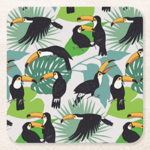 Dessous-de-verre Carré En Papier Toucan Bird : Palm Feuille Motif