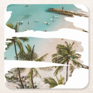 Dessous-de-verre Carré En Papier Touches de pinceau de plage tropicale