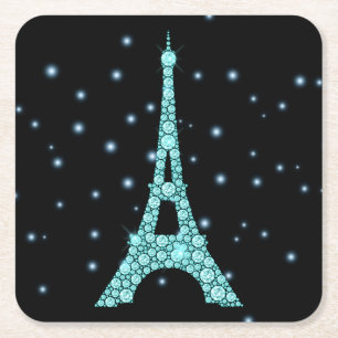 Dessous-de-verre Carré En Papier Tour Eiffel Aqua Bling