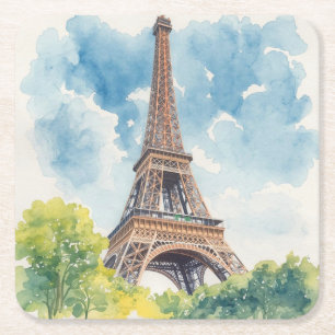 Dessous-de-verre Carré En Papier Tour Eiffel Aquarelle Paris France Peint