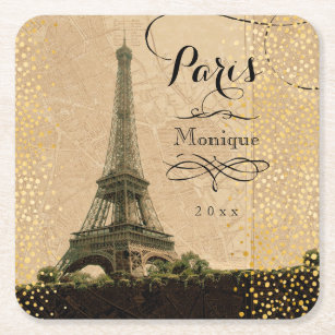 Dessous-de-verre Carré En Papier Tour Eiffel Paris Carte Vintage Monogramme Dots d'