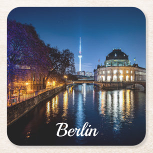 Dessous-de-verre Carré En Papier Tour télévisée et île aux musées à Berlin, Allemag