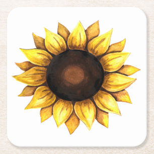 Dessous-de-verre Carré En Papier Tournesol à fleurs jaunes florales