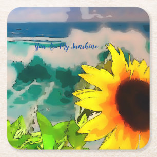 Dessous-de-verre Carré En Papier Tournesol à la plage vous êtes mon soleil