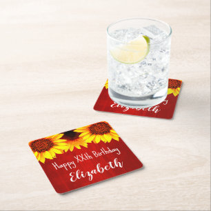 Dessous-de-verre Carré En Papier Tournesol Rustique Bois Anniversaire