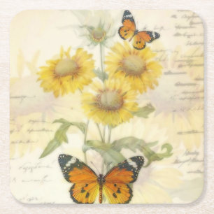 Dessous-de-verre Carré En Papier Tournesols et papillon