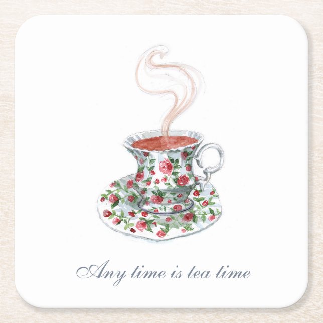 Dessous-de-verre Carré En Papier Tout le temps est le tea time Tea Slogan Citation  (Devant)