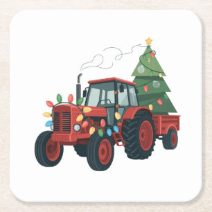 Dessous-de-verre Carré En Papier Tracteur de Noël éclairage Tracteur de Noël