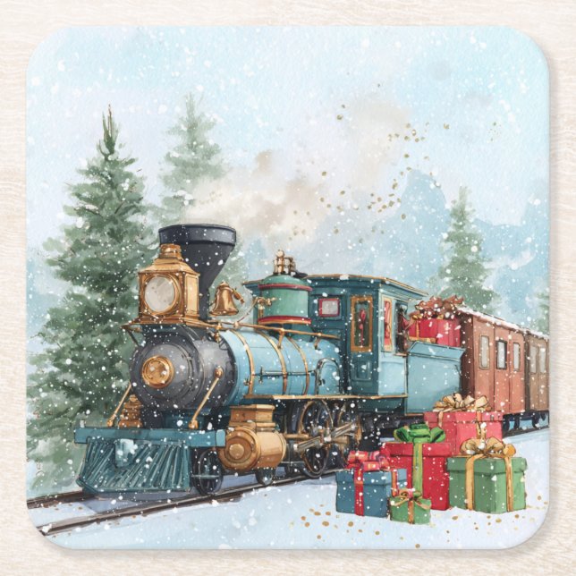 Dessous-de-verre Carré En Papier Train de Noël (Devant)