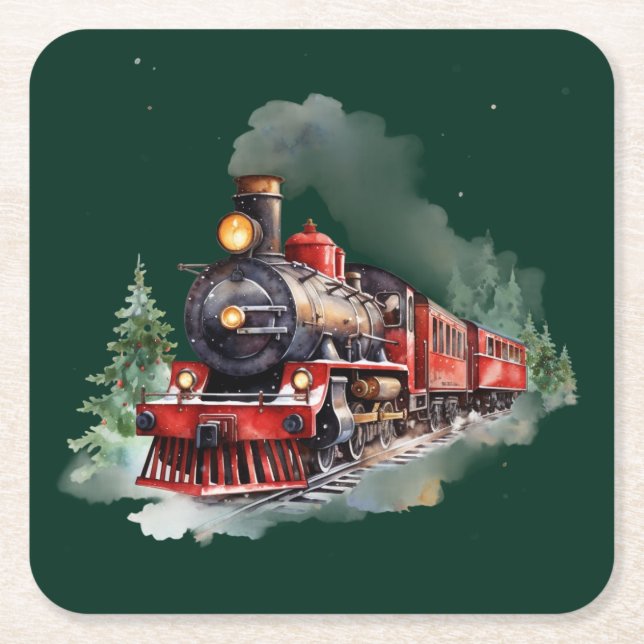 Dessous-de-verre Carré En Papier Train de Noël (Devant)