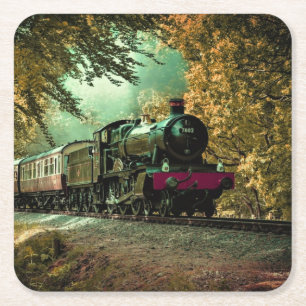 Dessous-de-verre Carré En Papier Train Locomotive Retro Leviers Vintages Automne