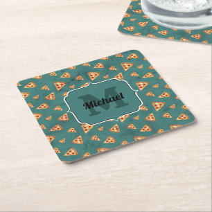 Dessous-de-verre Carré En Papier Tranches de pizza cool motif sarcelle vintage Mono