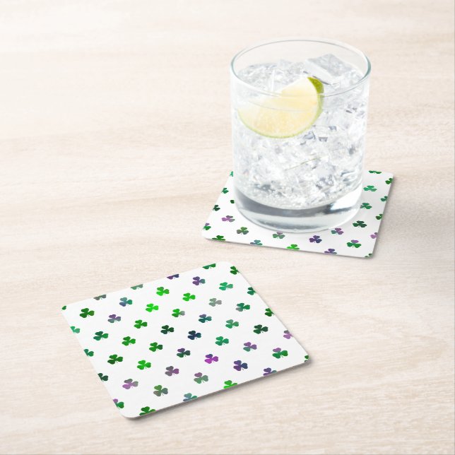 Dessous-de-verre Carré En Papier Trèfle Teinte Émeraude - Micro (En situation)
