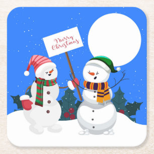 Dessous-de-verre Carré En Papier Très amusant Joyeux Noël Snowmen Dessin