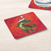 TRex Dino à Santa Hat sur Red