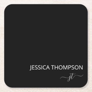 Dessous-de-verre Carré En Papier Tri Monogramme Simple Moderne Blanc Féminin Noir