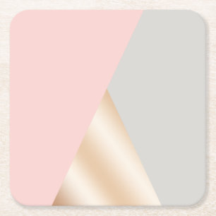 Dessous-de-verre Carré En Papier Triangles géométriques en or rose, gris et rose