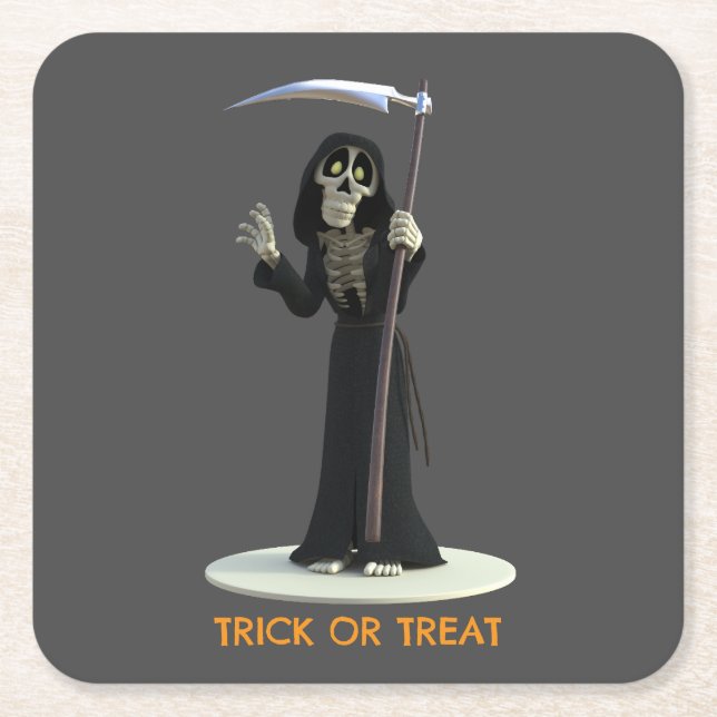 Dessous-de-verre Carré En Papier Trick or Treat. Cartoon Grim Reaper (Devant)