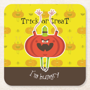 Dessous-de-verre Carré En Papier Trick ou traiter j'ai faim