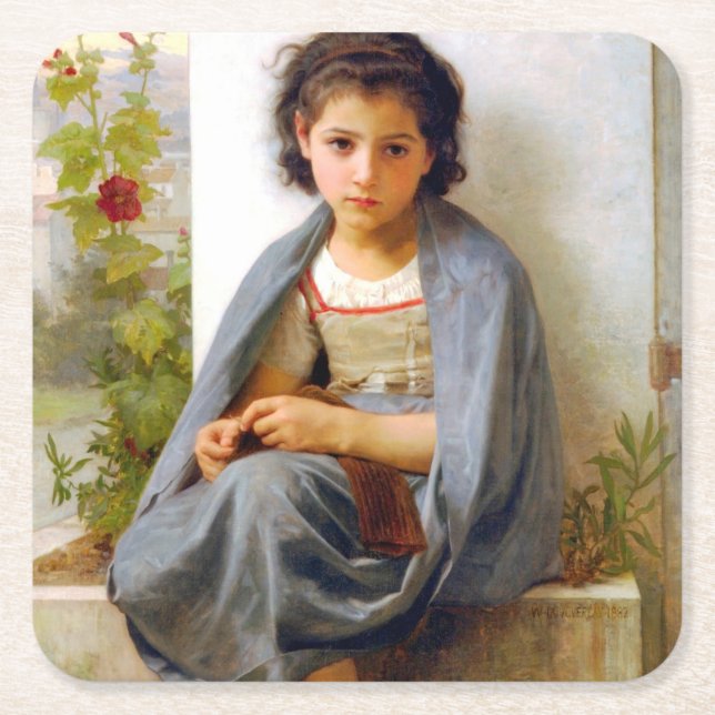 Dessous-de-verre Carré En Papier Tricot fille, Bouguereau (Devant)