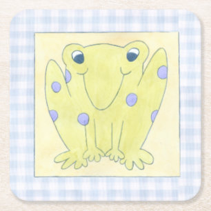 Dessous-de-verre Carré En Papier Trio de grenouille sur le tissu de guingan
