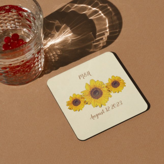 Dessous-de-verre Carré En Papier trio de tournesols personnalisé - mariage de grang (Créateur téléchargé)
