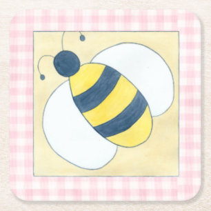 Dessous-de-verre Carré En Papier Trio des abeilles avec des fleurs