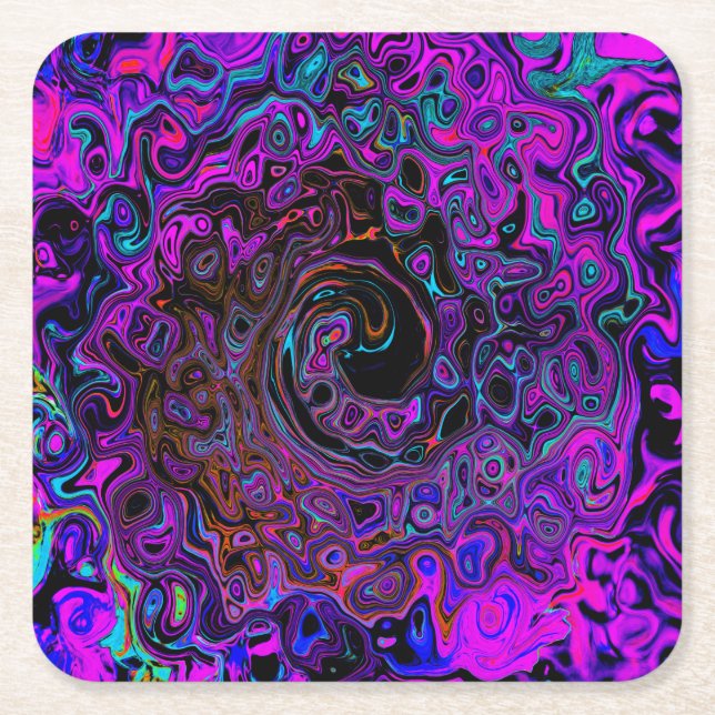 Dessous-de-verre Carré En Papier Trippy Black et Magenta Retro Liquid Swirl (Devant)