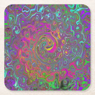 Dessous-de-verre Carré En Papier Trippy Hot rose Abstrait Retro Liquid Swirl