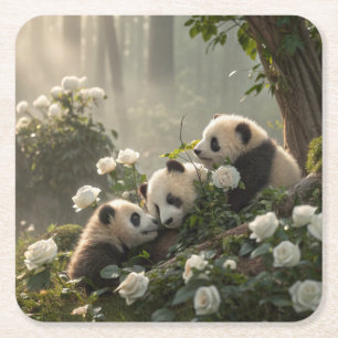 Dessous-de-verre Carré En Papier Trois mignons Pandas