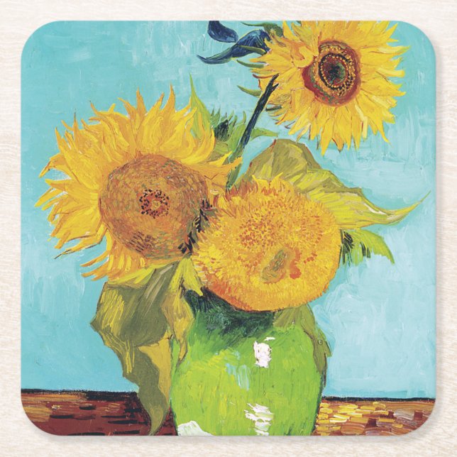 Dessous-de-verre Carré En Papier Trois tournesols, Van Gogh (Devant)