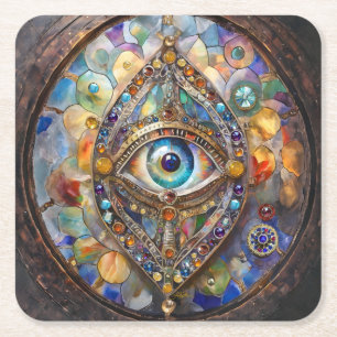 Dessous-de-verre Carré En Papier Troisième œil sur verre et bronze