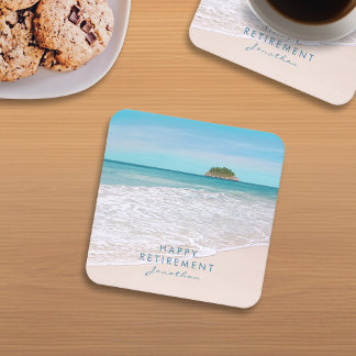 Dessous-de-verre Carré En Papier Tropical Beach Texte Personnalisé "Bonne retraite"