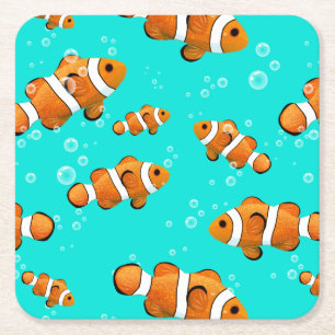 Dessous-de-verre Carré En Papier Tropical Clownfish & Bubbles Motif