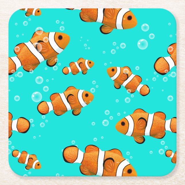 Dessous-de-verre Carré En Papier Tropical Clownfish & Bubbles Motif (Devant)