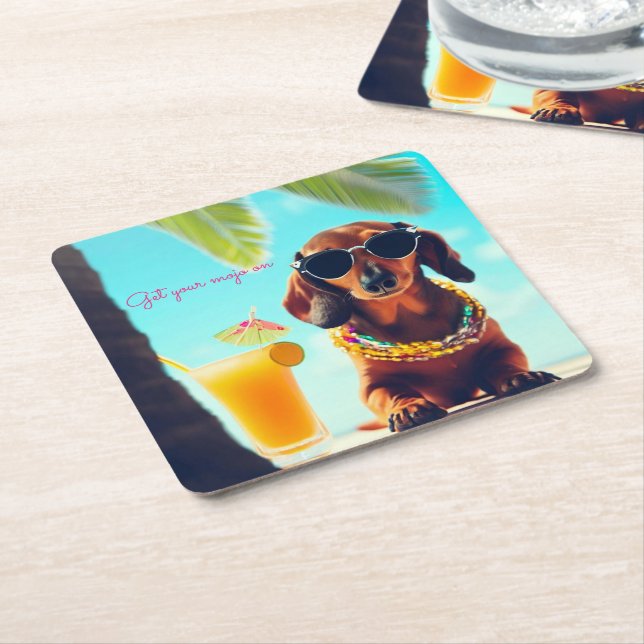 Dessous-de-verre Carré En Papier Tropical Dachshund Party Boissons Coasters (Incliné)